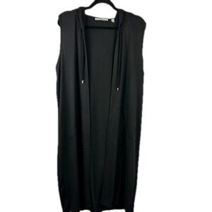 Cyrus Open Front Lagenlook Sleeveless Hooded Duster Cardigan Black Large